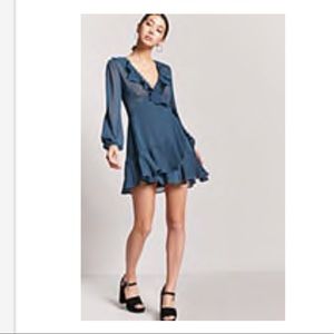 Blue long sleeve wrap dress